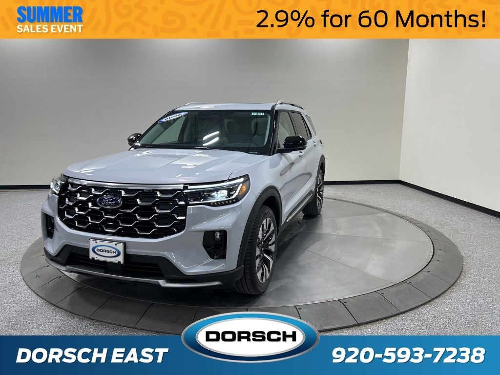 2026 Ford Explorer Platinum in Space White Metallic — front three-quarter view