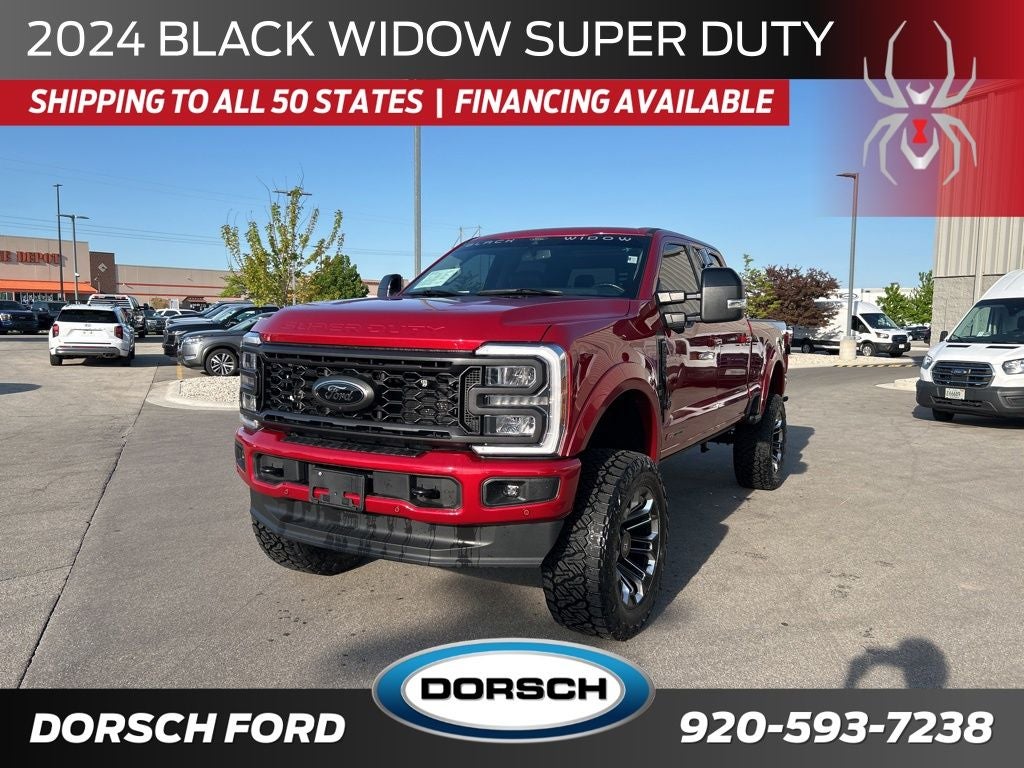 2024 Ford F-250SD Black Widow in Red Metallic — front three-quarter view
