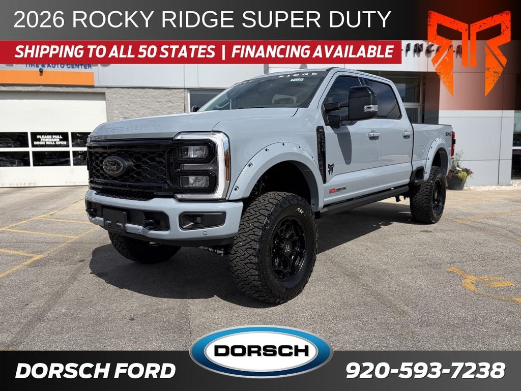 2026 Ford F-250SD Rocky Ridge in Glacier Gray Metallic Tri-Coat — front three-quarter view