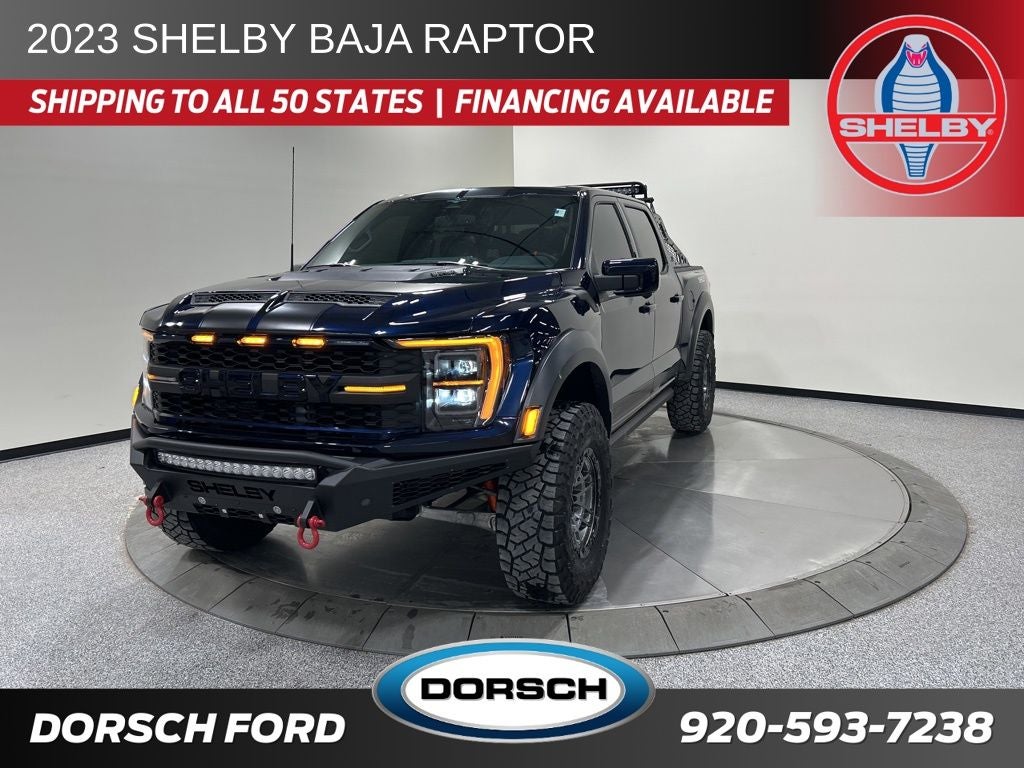 2023 Ford F-150 Raptor Shelby Baja in Antimatter Blue Metallic — front three-quarter view