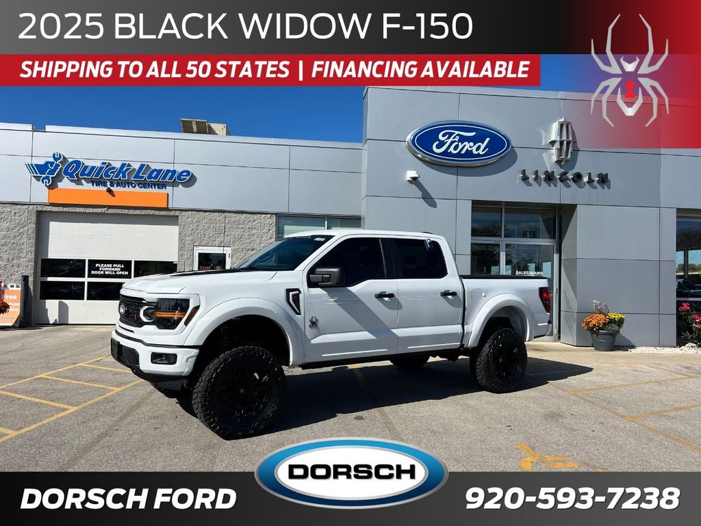 2025 Ford F-150 Black Widow in Oxford White — front three-quarter view