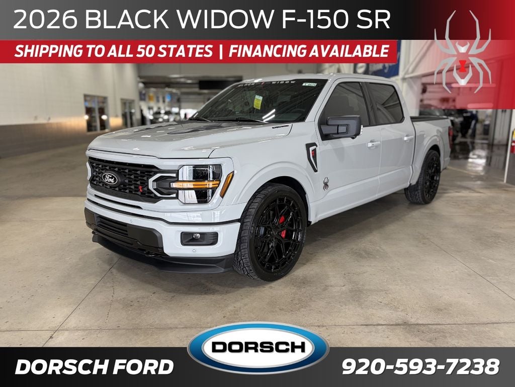 2026 Ford F-150 Black Widow SR in Avalanche — front three-quarter view