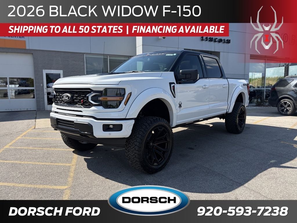 2026 Ford F-150 Black Widow in Oxford White — front three-quarter view