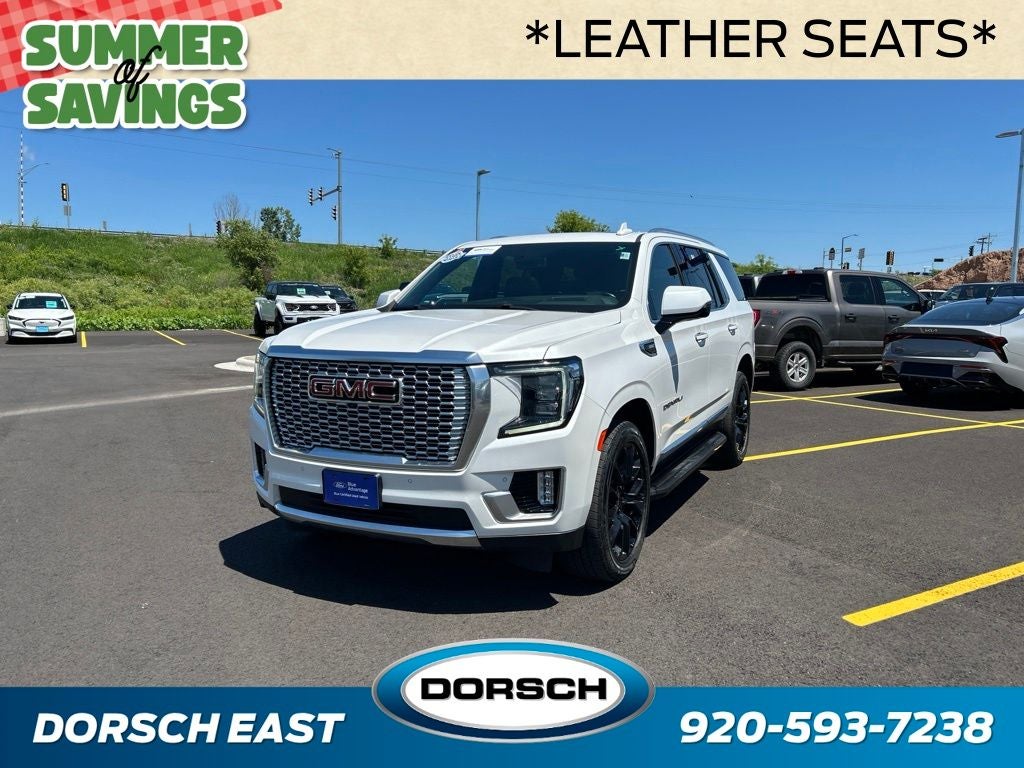 2022 GMC Yukon Denali in White Frost Tricoat — front three-quarter view