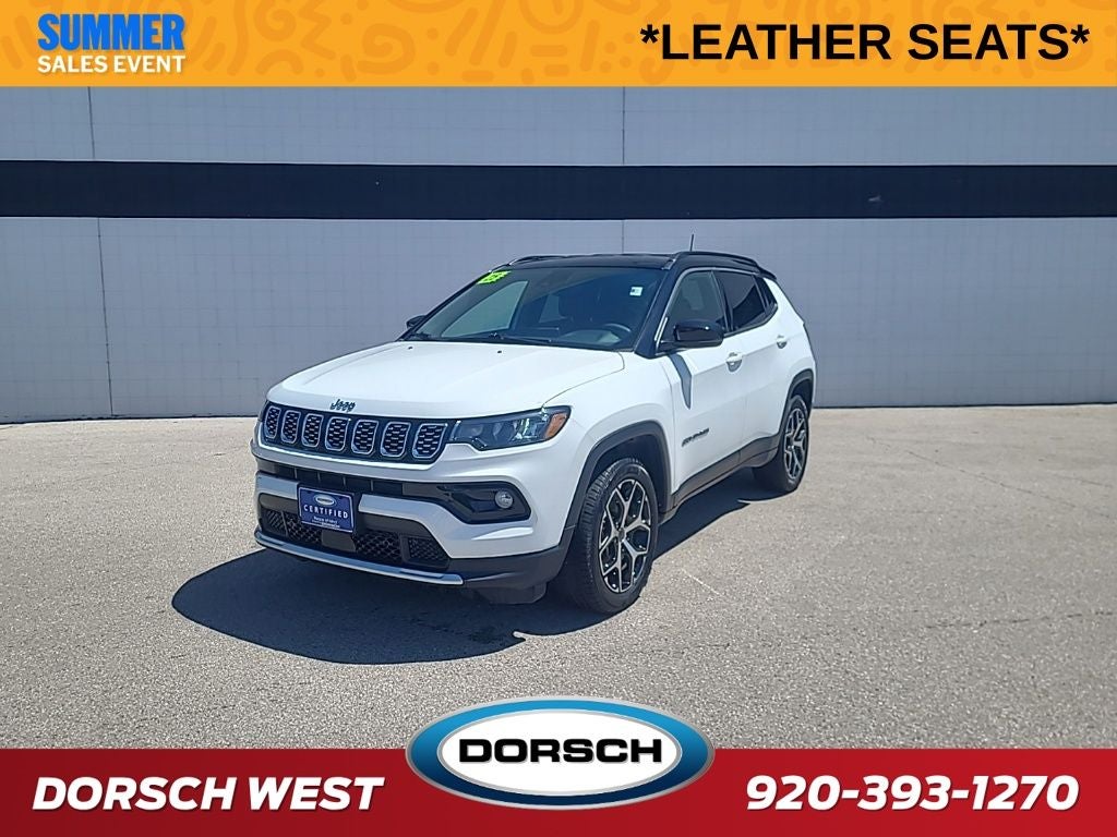 2025 Jeep Compass Limited in Bright White Clearcoat — front three-quarter view