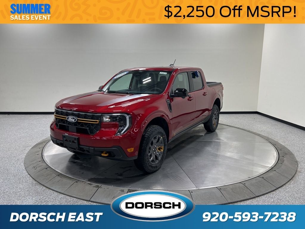 2026 Ford Maverick Tremor in Ruby Red Metallic Tinted Clearcoat — front three-quarter view