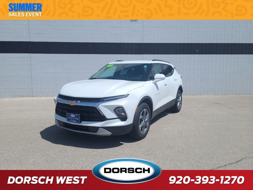 2023 Chevrolet Blazer LT in Summit White — front three-quarter view