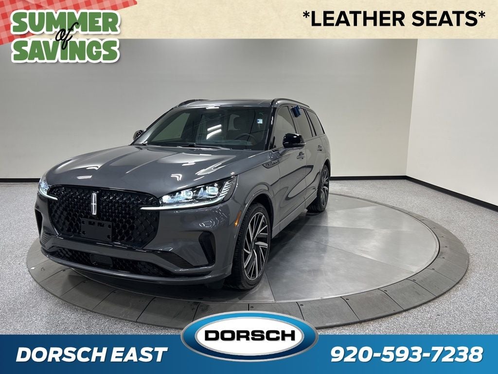2025 Lincoln Aviator Black Label in Asher Gray Metallic Clearcoat — front three-quarter view