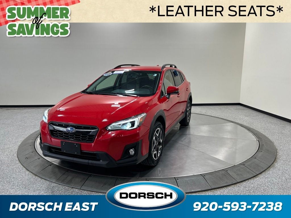 2020 Subaru Crosstrek Limited in Pure Red — front three-quarter view