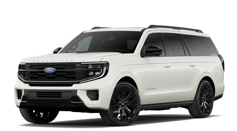 2027 Ford Expedition MAX Platinum in Star White Metallic Tri-Coat — front three-quarter view