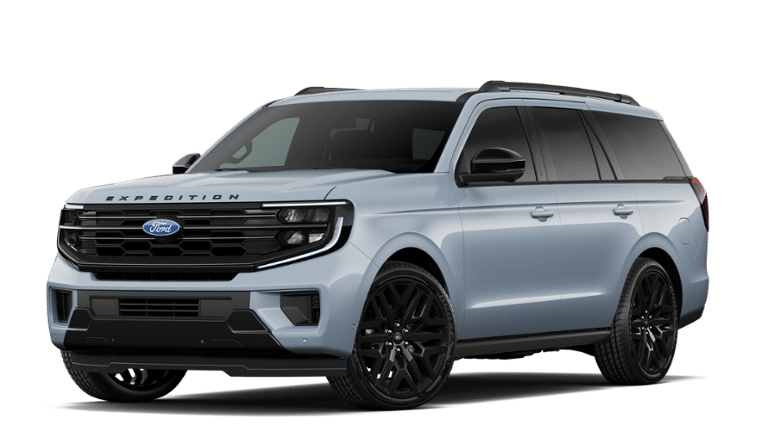2027 Ford Expedition Platinum in Glacier Gray Metallic Tri-Coat — front three-quarter view