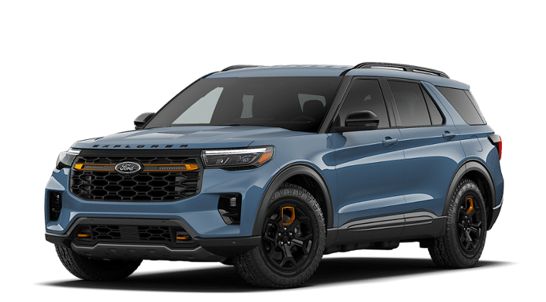 2026 Ford Explorer Tremor in Vapor Blue Metallic — front three-quarter view